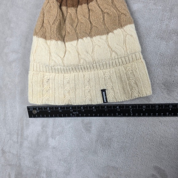 Patagonia Beanie Hat Womens Brown Knit Pom Winter Cable Cuffed Cold Weather Warm - Picture 6 of 8